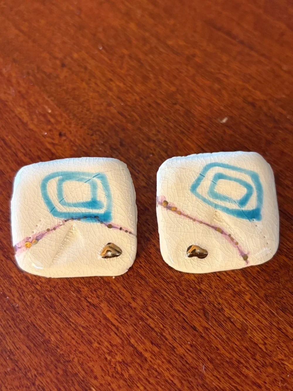 Vintage Mid-Century Modern Abstract Ceramic Statement Brooch & Stud Earrings Set